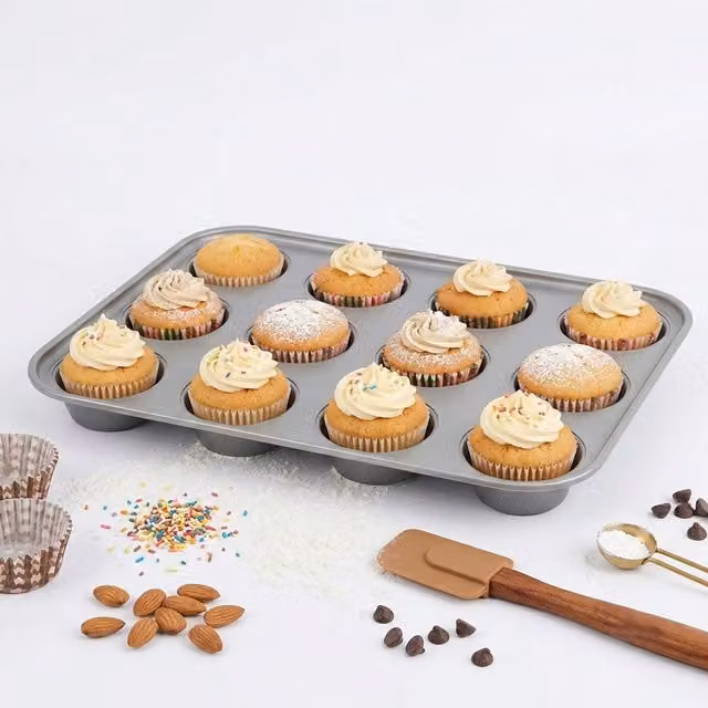 Storm Trading Group 12 Cup Non-Stick Muffin Tray, Silver, Dishwasher and Oven Safe