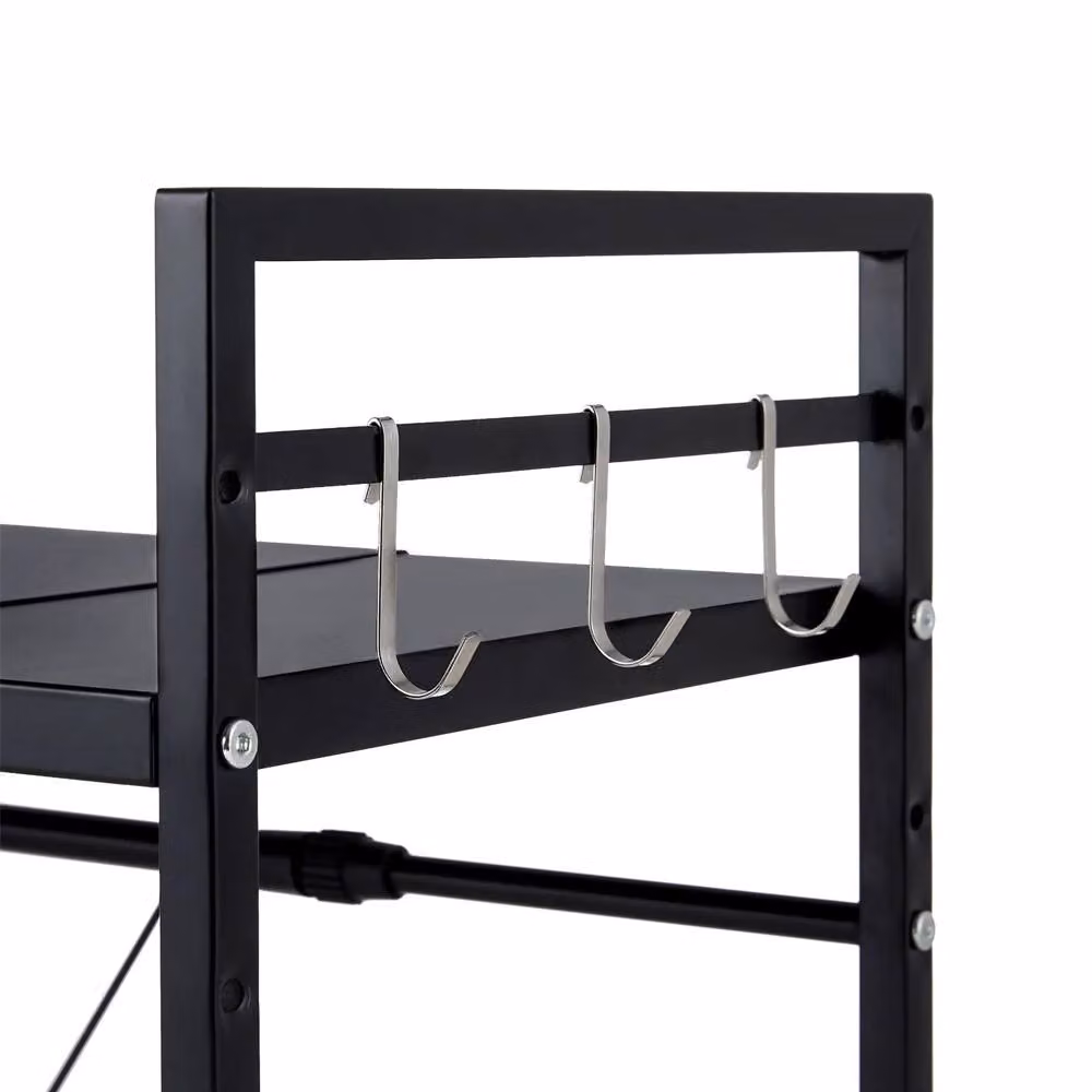 Living and Home 2-Tier Expandable Metal Microwave Oven Rack with Hooks, Black – 8