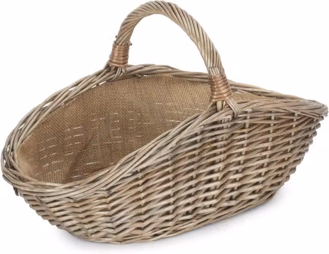 Red Hamper Wicker Antique Wash Harvesting Basket in Grey, Small