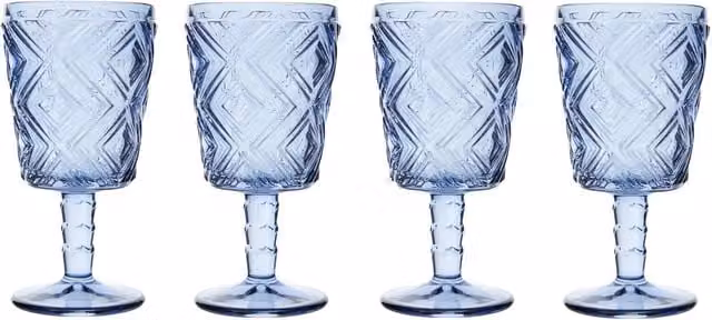 Orsina Classic Set of 4 Blue Crystal Wine Glasses with Geometric Embossed Design – 1