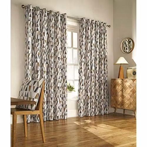 Riva Paoletti Furn Reno Geometric Eyelet Curtain Pair in Anthracite, Gold and Multicolour, W: 168 cm, H: 183 cm – 1