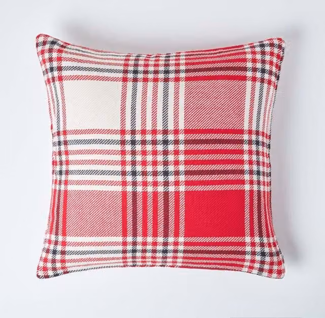 Homescapes Red Cotton Square Cushion Cover, W/D/H: 45 x 45 x 45 cm