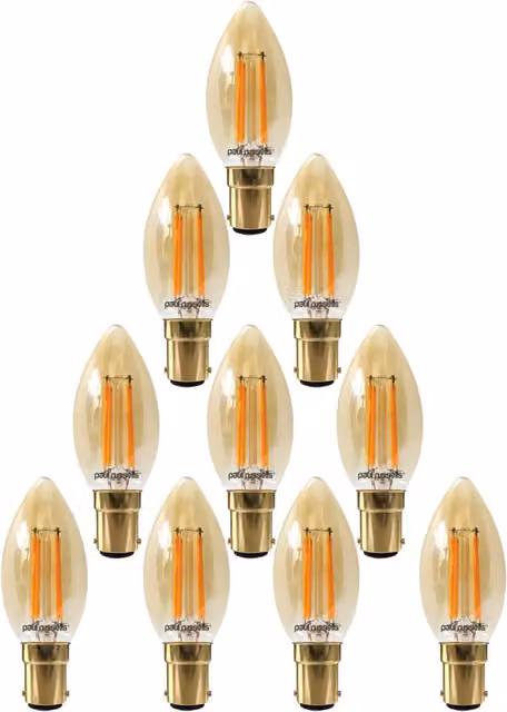 Paul Russells 4.5W LED Filament Candle Bulb, B15, 423lm, Dimmable, 2200K Warm White, Transparent