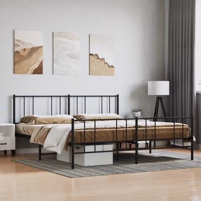 Berkfield Home Metal Bed Frame with Headboard and Footboard, Black, W/D/H: 180 x 200 cm