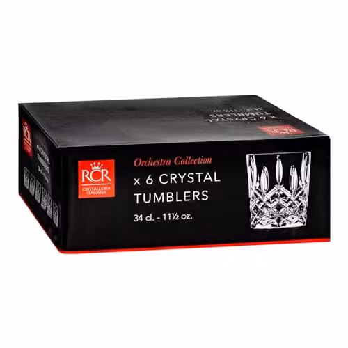 RCR Crystal Orchestra Set of 6 Transparent Double Old Fashioned Tumbler Glasses, 340ml – 5