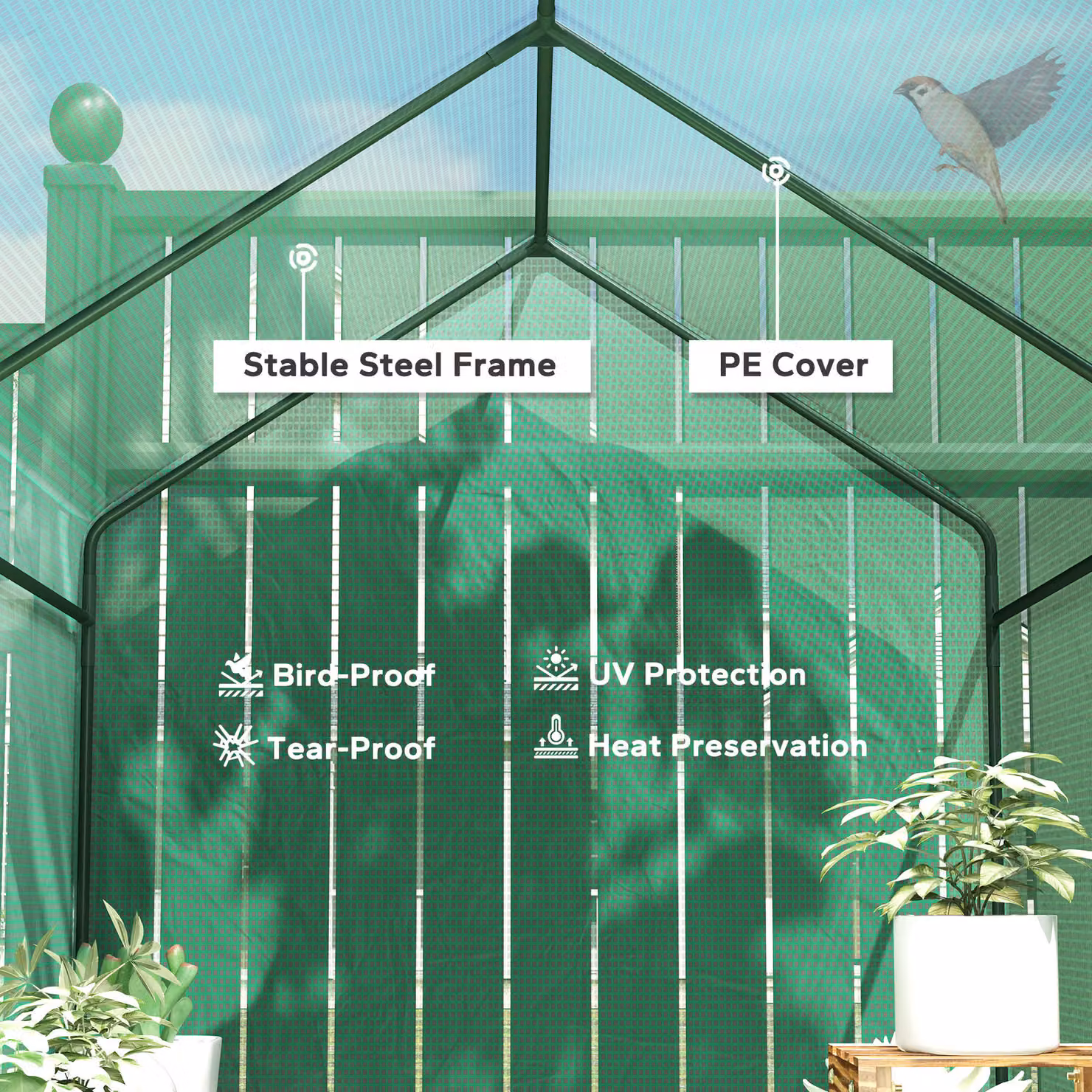 Outsunny Green Walk-in Greenhouse with 4 Shelves and Roll-up Door, W/D/H: 120 x 120 x 190 cm – 2