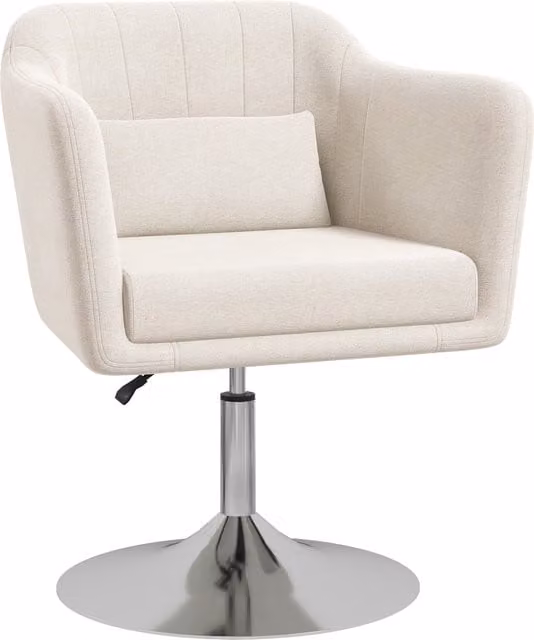 HOMCOM Modern Swivel Accent Chair with Adjustable Height and Pillow in Cream White – 1