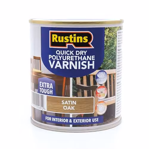 Rustins Quick Dry Polyurethane Varnish Satin Gloss, Brown, 500ml – 1