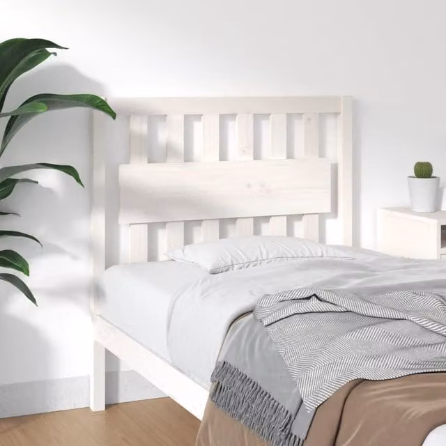 Berkfield Home White Solid Wood Pine Bed Headboard, W: 95.5 cm, D: 4 cm, H: 100 cm