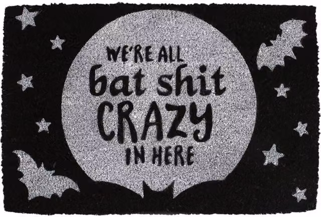 KDMK Bat Shit Crazy Black Coir and PVC Rectangular Doormat