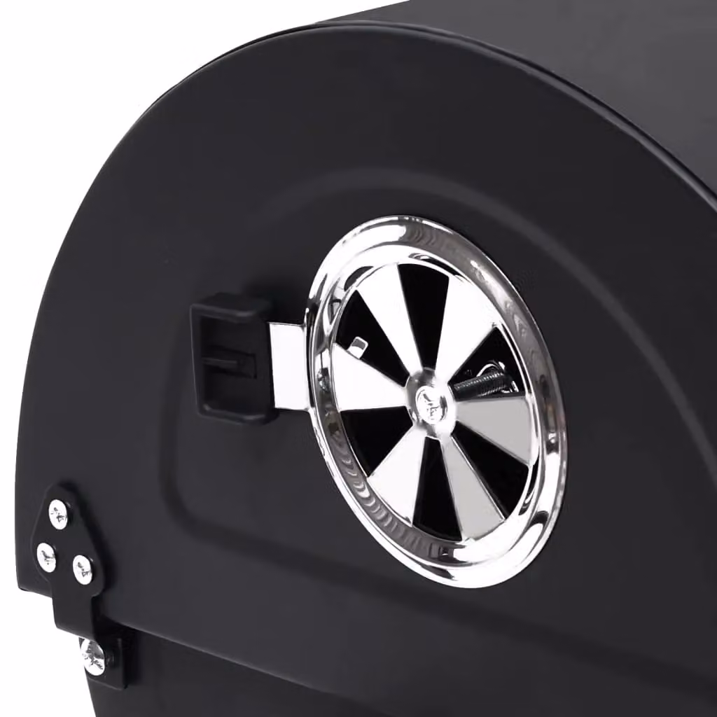 Berkfield Home Black Steel Barrel Charcoal Grill with Wheels, Shelves and Warming Rack, W/D/H: 115 x 85 x 95 cm – 4