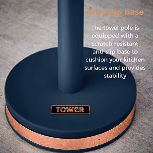 Tower Cavaletto Freestanding Kitchen Roll Holder with Weighted Base in Midnight Blue and Gold – 6
