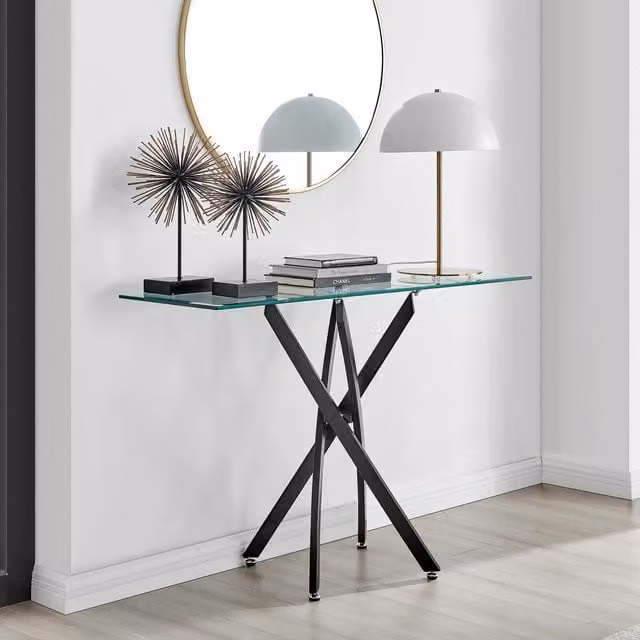 FurnitureboxUK Leonardo Rectangular Glass Console Table with Black Metal Legs – 1