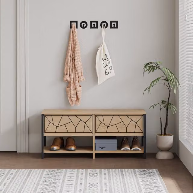 Decortie Inola Modern Oak Shoe Rack Storage with Integrated Seat and Tilting Compartments