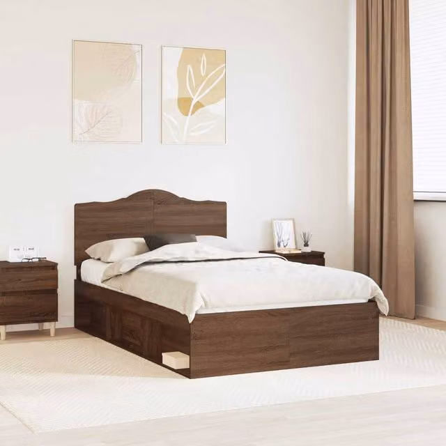Berkfield Home Bed Frame with Headboard in Brown Oak, W/D/H: 120 x 200 cm