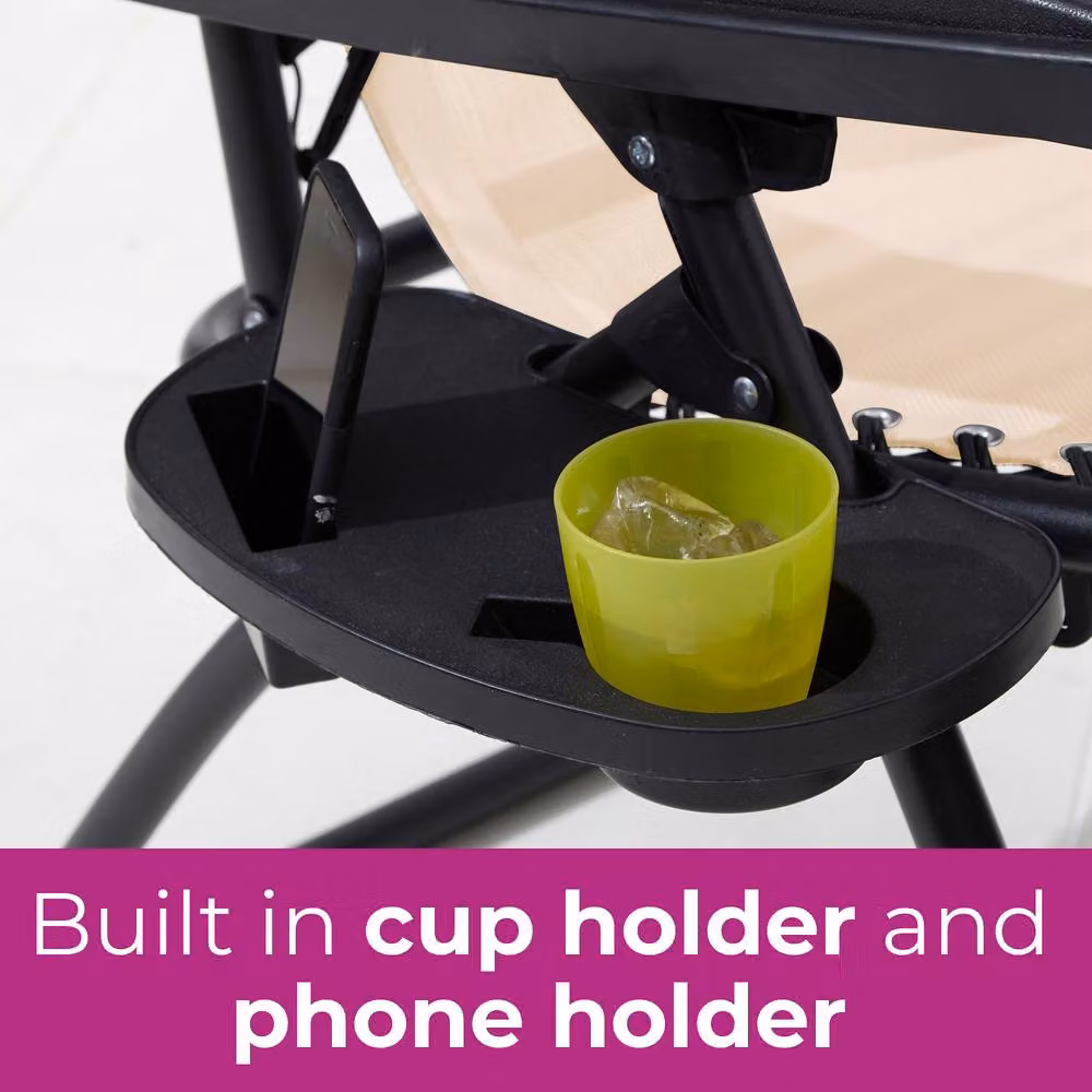 Neo Folding Portable Zero Gravity Chair and Table Set in Sand with Adjustable Headrest and Cup Holders – 4