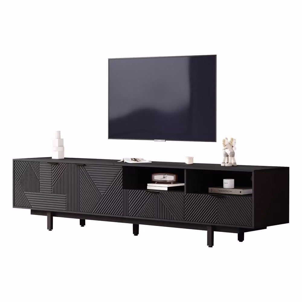 Merax Modern Geometric TV Stand, Black Mid-Century Bohemian Media Console Table, W/D/H: 200 x 40 x 51 cm – 3