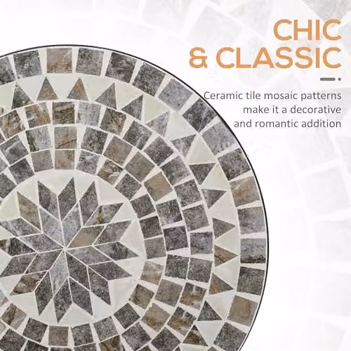Outsunny Mosaic Garden Side Table with Ceramic Top, Grey and Green, Diameter: 60 cm, Height: 71 cm – 3