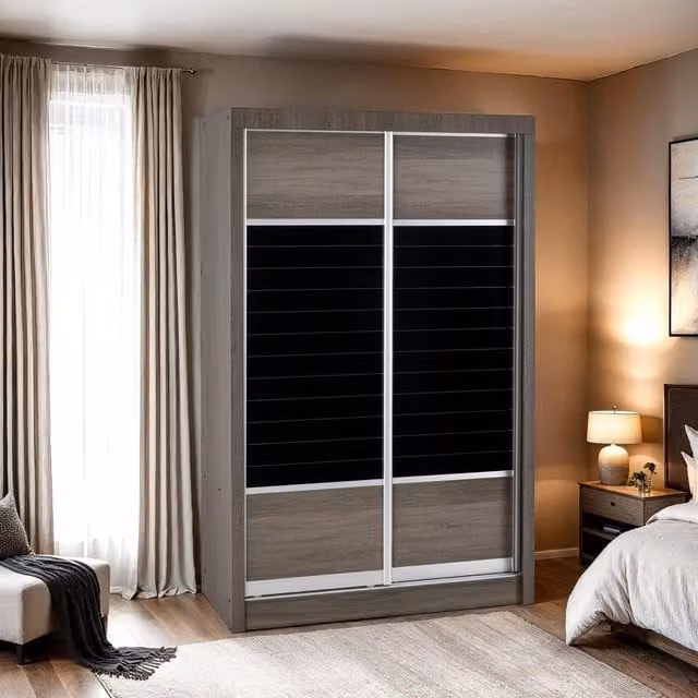 Seconique Lisbon 2 Door Sliding Wardrobe with Integrated Drawers in Black