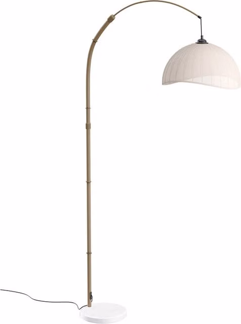 Living Star Vintage Style Floor Lamp with Fabric Dome Lampshade and Marble Base in White