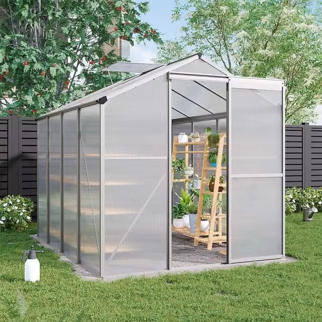 Breeins Aluminium Frame Greenhouse with Window and Polycarbonate Panels, Silver and Transparent, 8x6ft