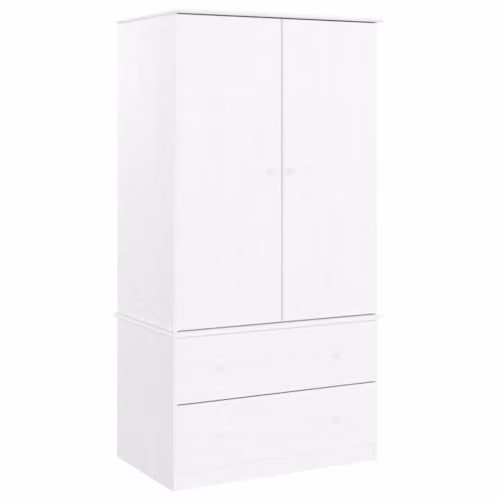 vidaXL ALTA Wardrobe in White Lacquered Solid Pine with Hinged Doors and Internal Drawers, W/D/H: 90 x 55 x 170 cm