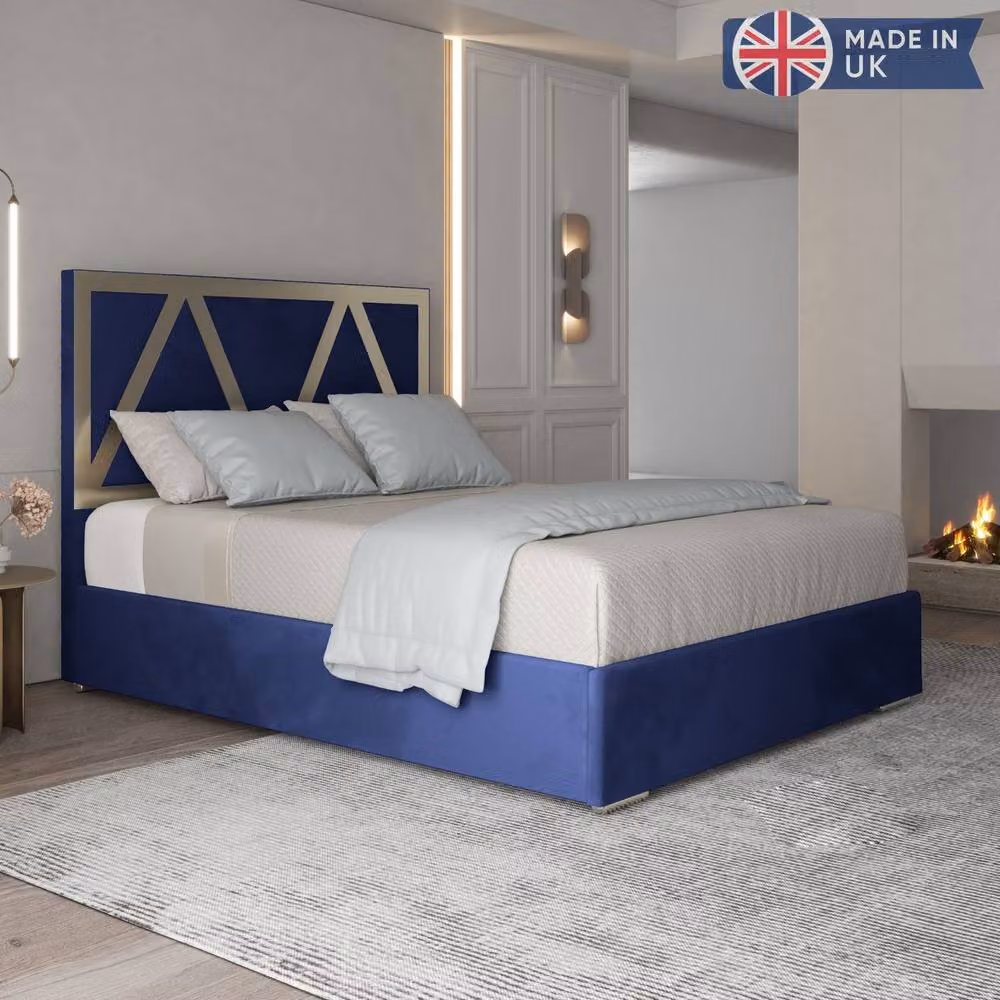 KDMD Erdington Upholstered Soft Velvet Blue Metal Designer Bed Frame, W/D/H: 127 x 128 x 200 cm – 3