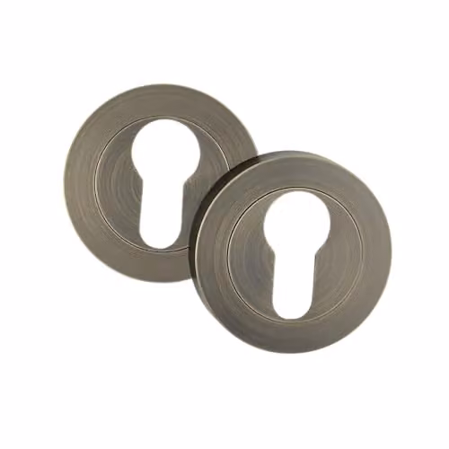 AXS Hardware Escutcheon Pair 52mm Euro and Oval Profile Door Keyhole Covers on Rose in Antique Brass