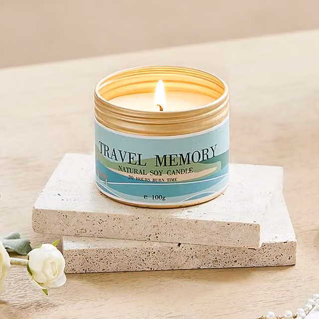 Komore Night Jasmine Scented Soy Wax Candle in Gold Metal Jar