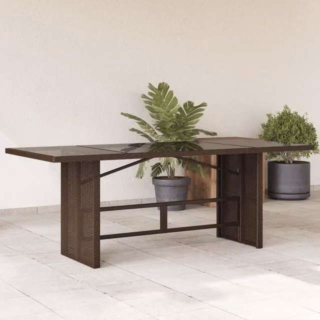 Berkfield Home Modern Brown Poly Rattan Garden Table with Glass Top, W/D/H: 190 x 80 x 75 cm – 1