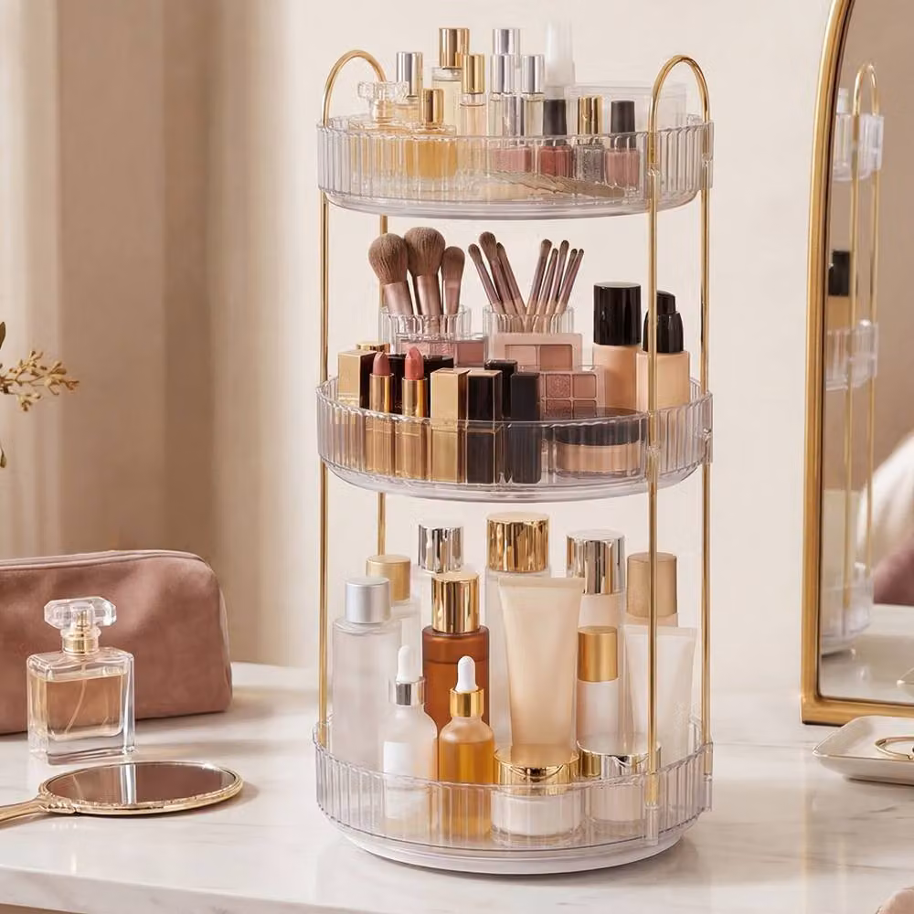 Levede 360 Rotating 3 Tier Makeup Organiser in Transparent Clear – 2