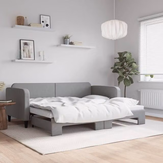 Berkfield Home Daybed with Trundle in Light Grey Fabric, W/D/H: 90 x 190 cm