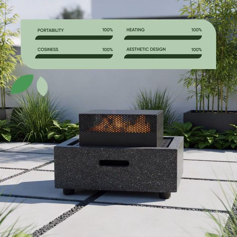 Gardenwize MGO Square Outdoor Fire Pit BBQ and Charcoal Grill Tabletop in Grey, W: 52.5 cm, D: 52.5 cm, H: 35.2 cm – 5