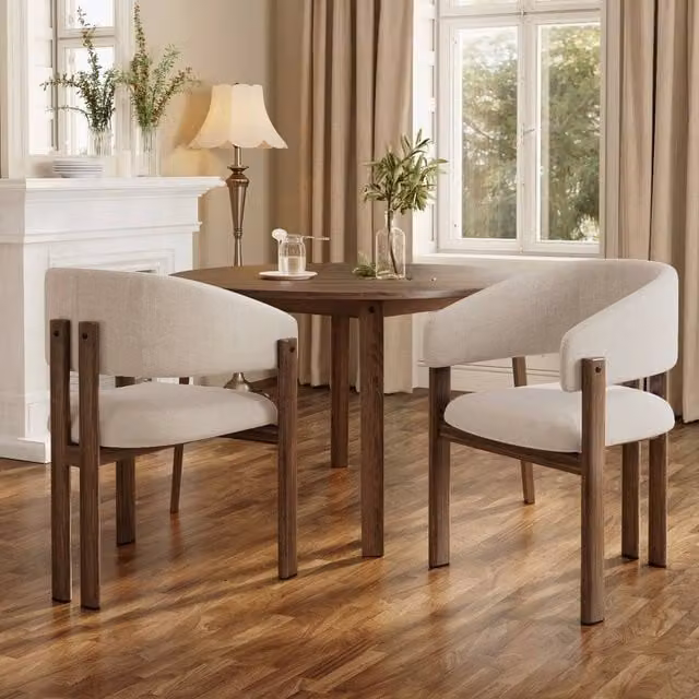 Rolipo Modern Dining Chair in Brown and Beige with Walnut Wood and Metal Frame