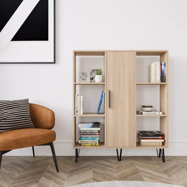 Decorotika Peoria Modern Bookcase in Brown and Beige