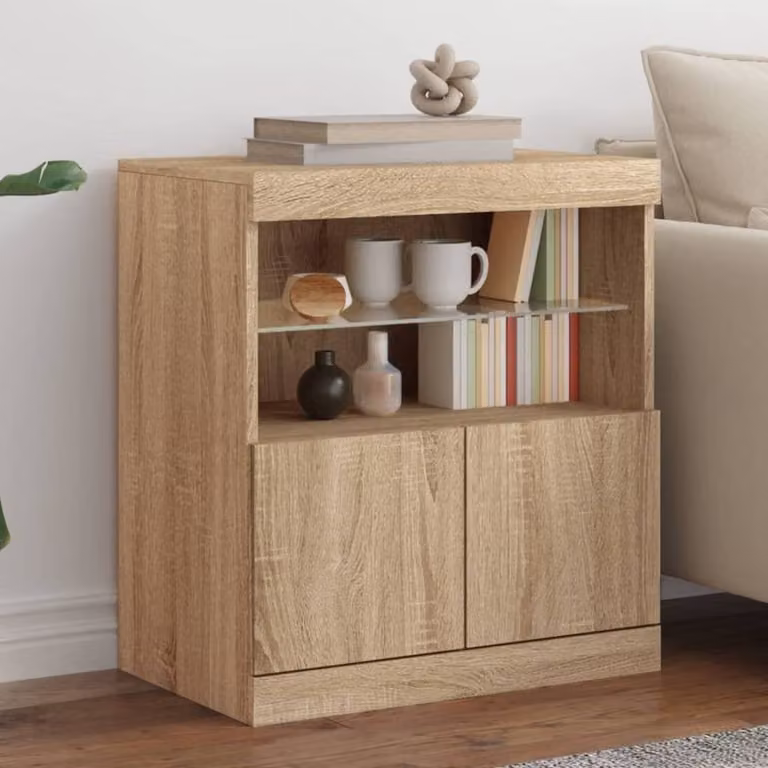 Berkfield Home Sonoma Oak Sideboard with Integrated LED Lights in Light Tan, W: 60 cm, D: 37 cm, H: 67 cm