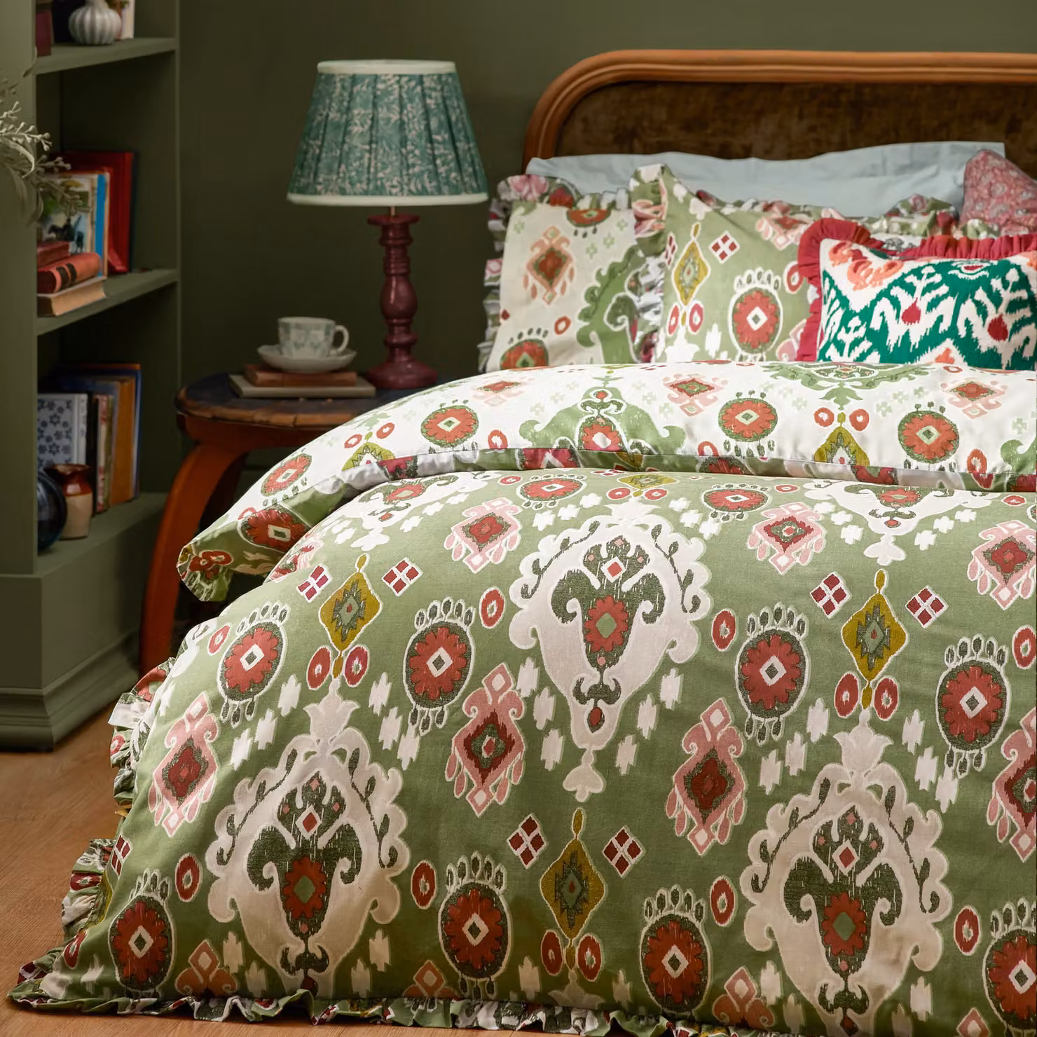 Paoletti Dawson Ikat Reversible Cotton Duvet Cover Set, Green, W: 180 cm, H: 200 cm – 2