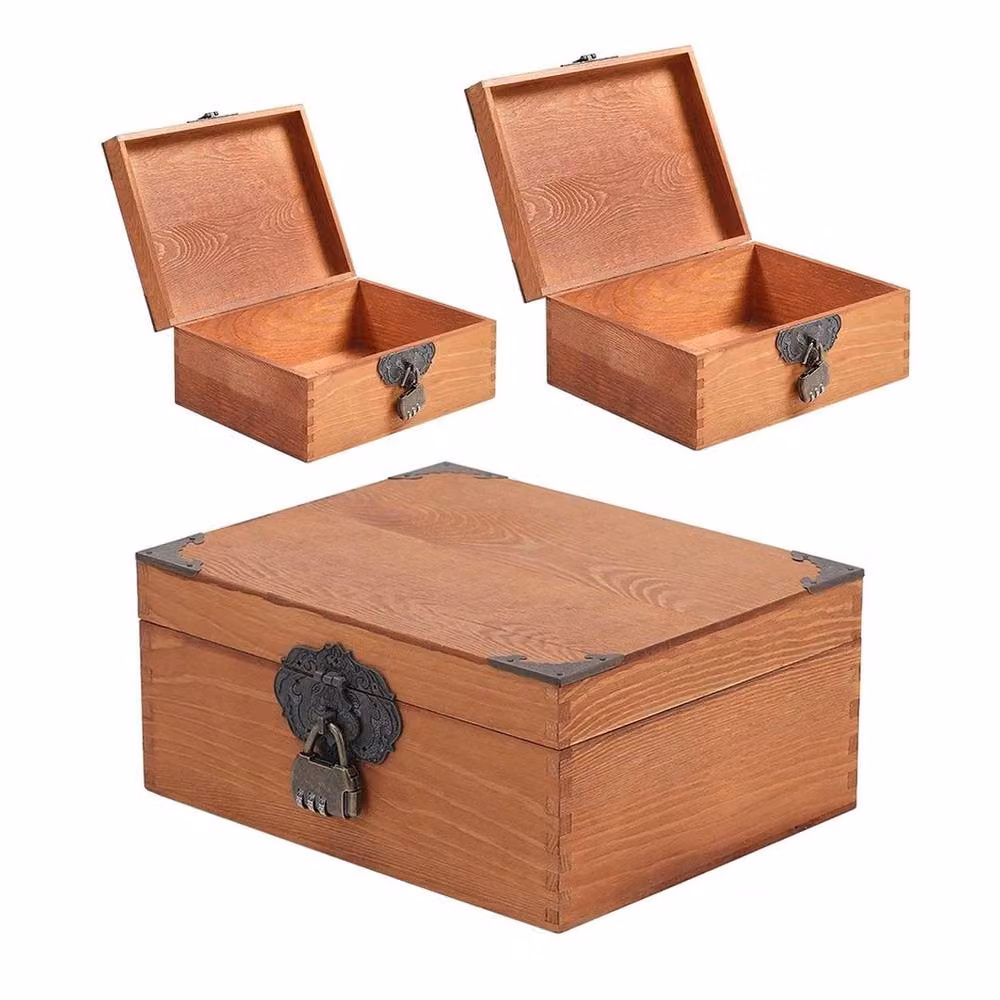 SPETLEK Lockable Vintage Solid Wood Treasure Chest Storage Box in Brown – 2