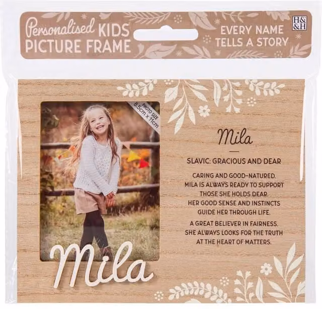 History & Heraldry Mila Pre-personalised Child's Floral Picture Frame, Brown, W: 8.5 cm, H: 11 cm
