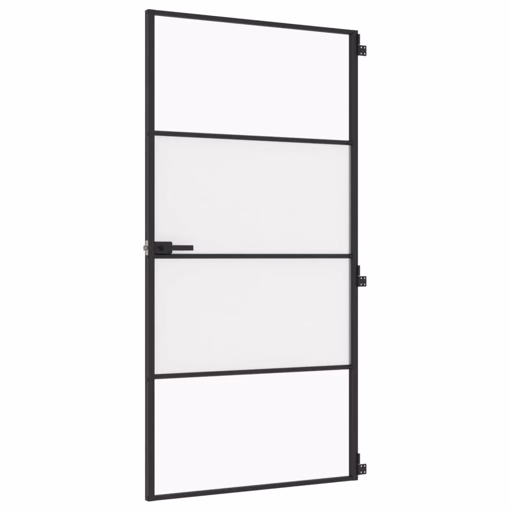 Berkfield Modern Slim Interior Door in Black with Transparent Tempered Glass and Aluminium, W: 102.5 cm, H: 201.5 cm – 2