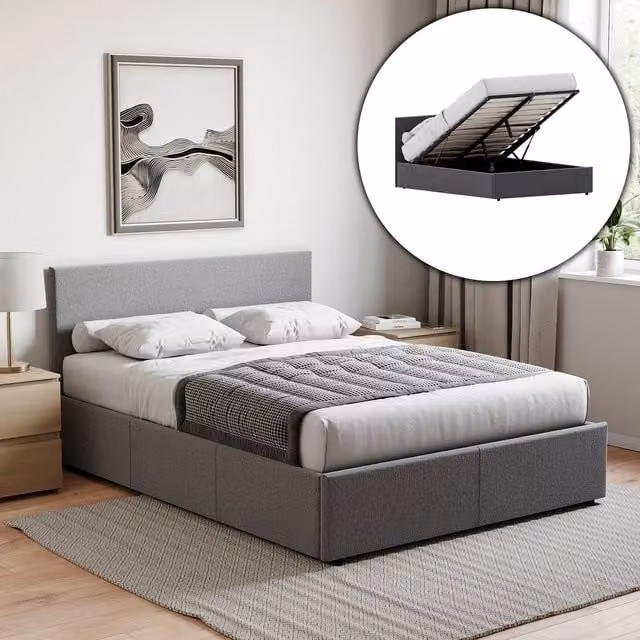 Vida Designs Veronica Upholstered Fabric Ottoman Bed in Grey, W/D/H: 180 x 200 cm