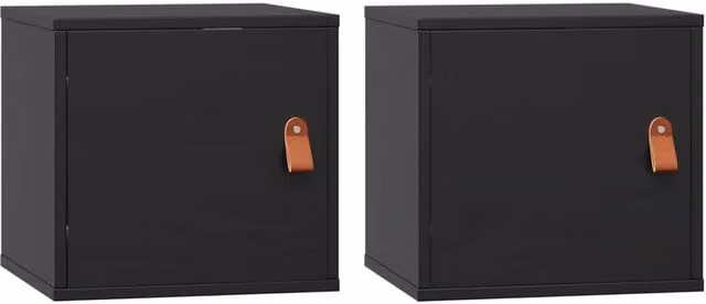 Berkfield Home Set of 2 Black Solid Wood Pine Wall Cabinets, W/D/H: 31.5 x 30 x 30 cm