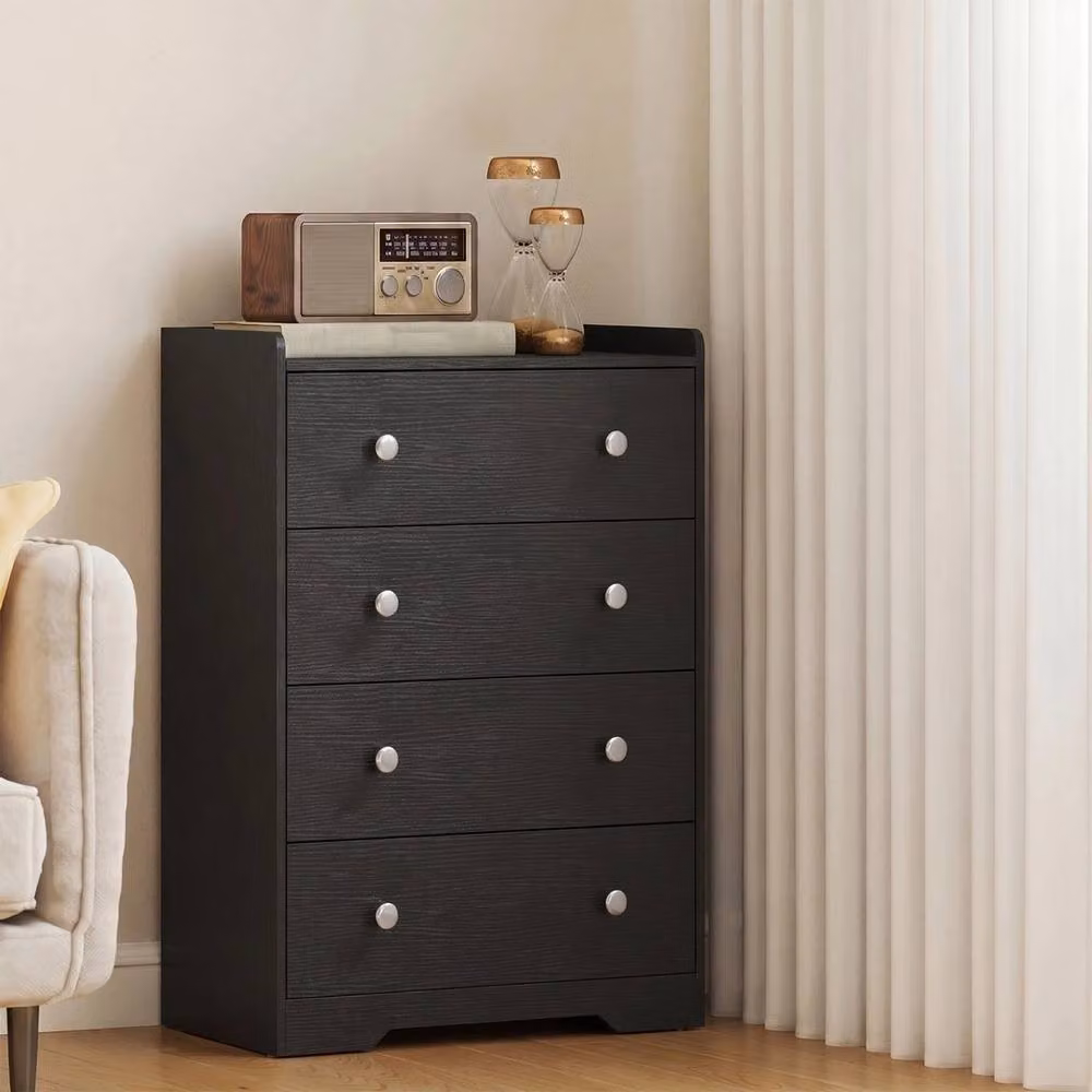 VOGREX Black Wood Effect 4 Drawer Chest Storage Cabinet W/D/H: 60 x 37 x 84.2 cm – 3