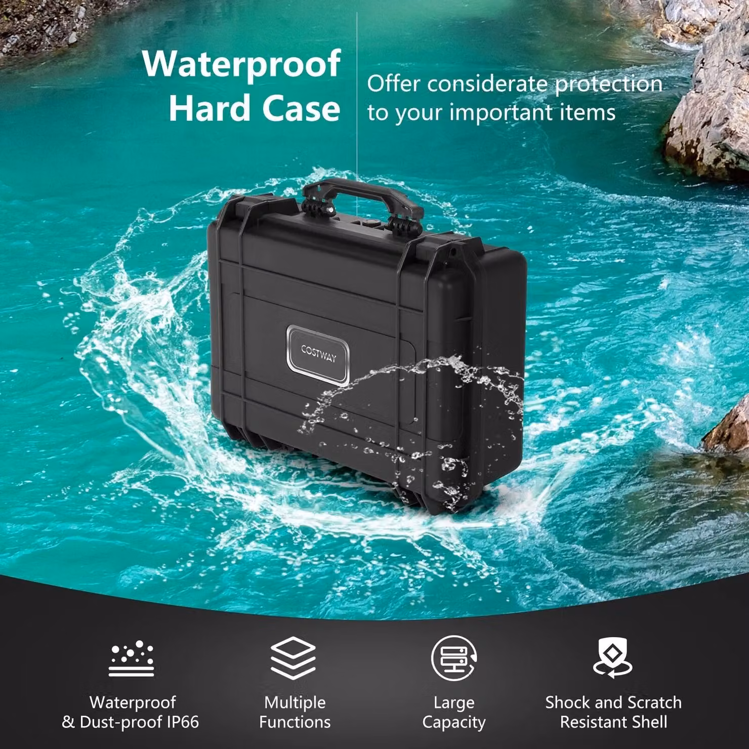 Costway Waterproof Hard Case Shockproof Camera Case with Customizable Fit Foam in Black – 4