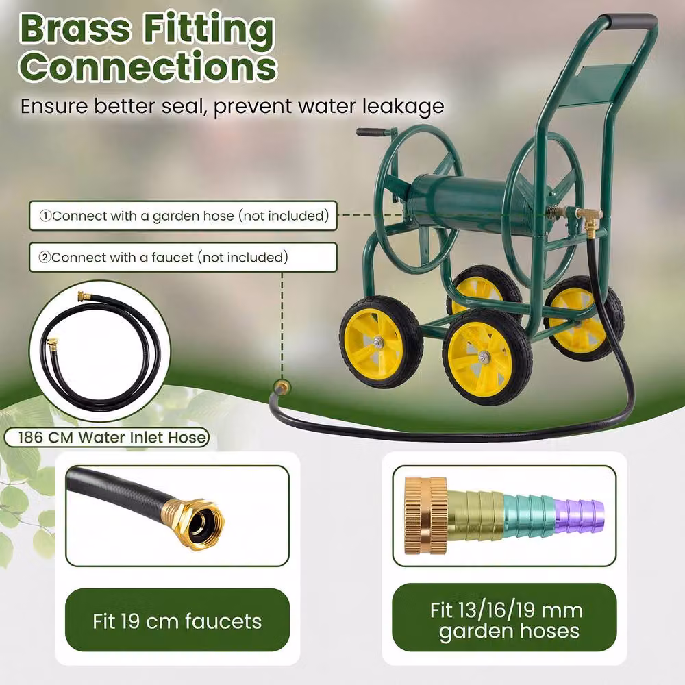 Costway Green Metal 4-Wheel Garden Hose Reel Cart and Water Hose Organiser – 5