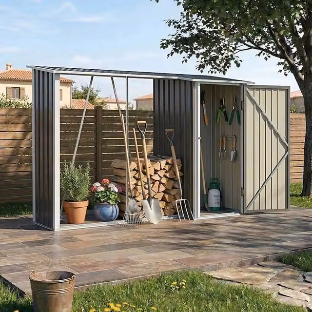 EONLION Metal Garden Storage Shed with Sloped Pent Roof in Dark Grey, W/D/H: 100 x 95 x 182.5 cm – 1