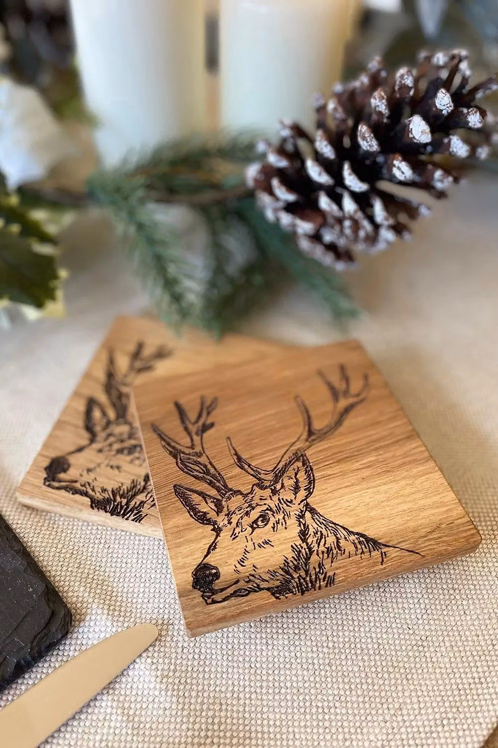 Selbrae House Set of 2 Square Oak Wood Coasters in Brown and Sand – 3