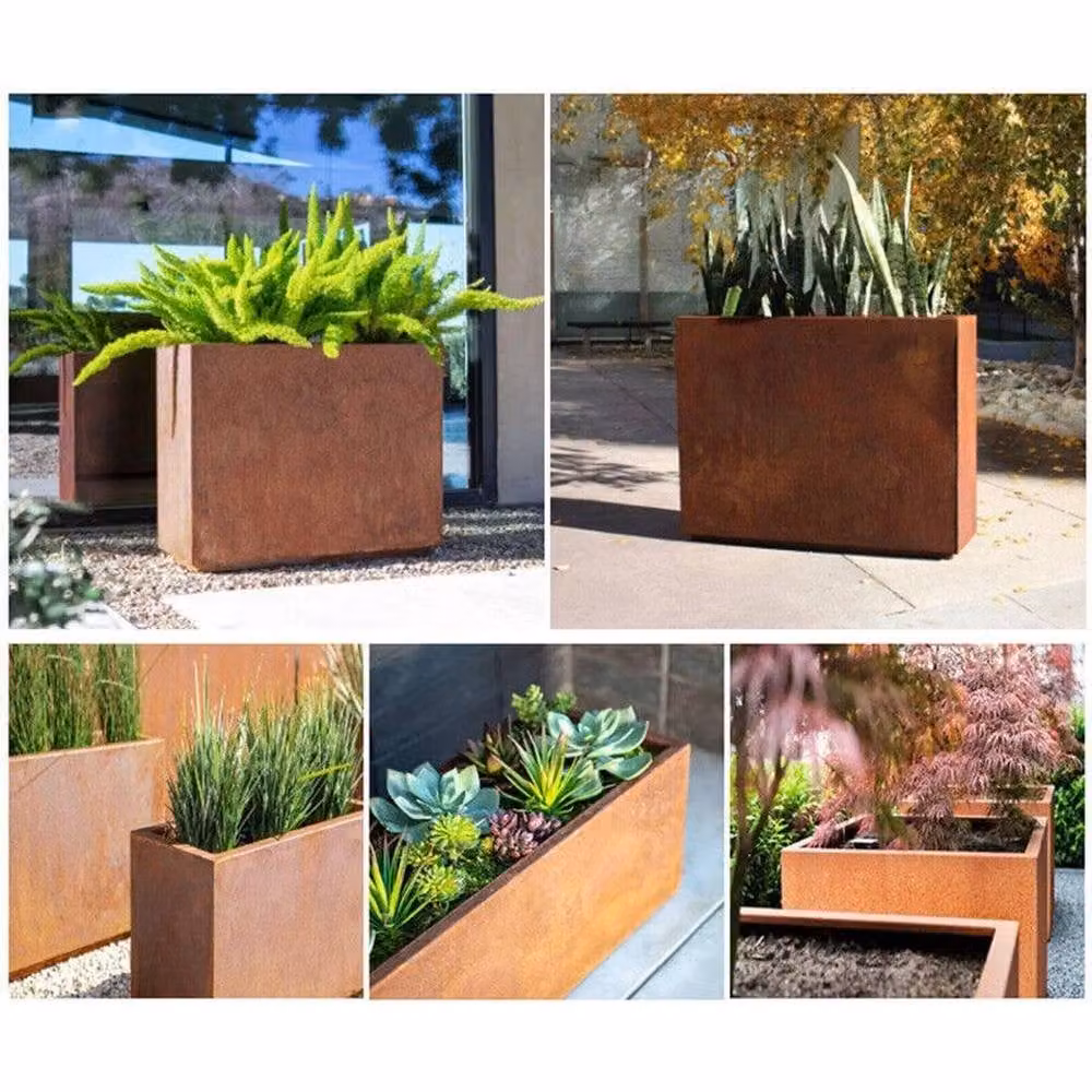 EONLION Large Metal Trough Planter in Brown, W/D/H: 80 x 30 x 40 cm – 3