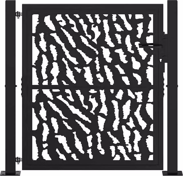 Berkfield Home Beautiful Garden Gate in Black Steel with Trace Design, W: 105 cm, H: 106 cm