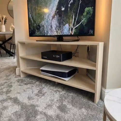 FWStyle Putty Corner TV Unit in Light Beige, H 45 x W 110 x D 36 cm – 2